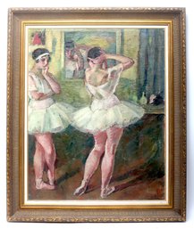 Antique Framed Ballerina Oil On Canvas Painting