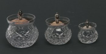 Three Stuart Crystal Covered Jars