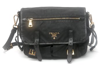 Prada Tessuto Black Nylon & Leather Shoulder Bag