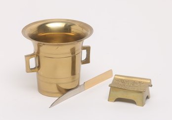 Swedish Brass Mortar And Accessories