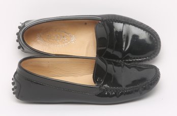 TODS Gommino Black Patent Leather Driving Loafers Woman's 38.5