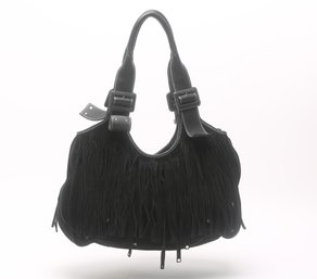 Lambertson Truex Black Leather Frilled Handbag