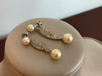 Faux Pearl & Stone Drop Earrings