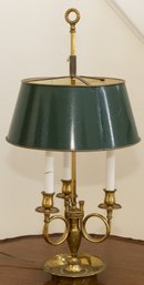 French Bronze Bouillotte Lamp With Green Tole Shade
