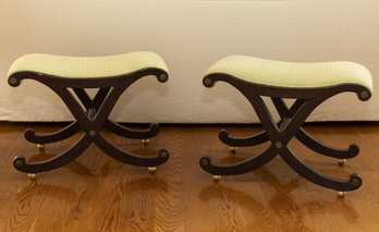 A FINE PAIR OF REGENCY X-FRAME STOOLS Possibly BY GILLOWS OF LANCASTER