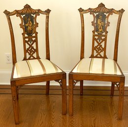 Pair Of English Gilt And Black Japanned Satinwood Side Chairs
