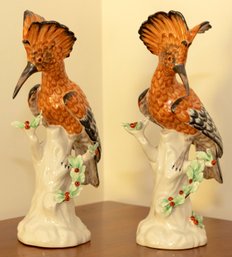 Pair Of Mottahedeh Ceramic Hoopoe Birds