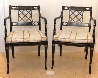 2 Black Lacquer Arm Chairs