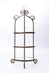 Diminutive French Wrought Iron Decorative Etagere With Round Glass Shelves