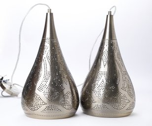 Moroccan Style Pierced Silver Metal Pendant Lights