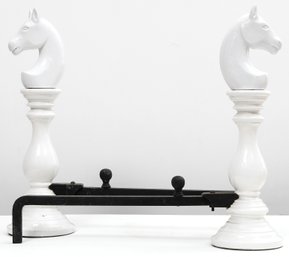 White Horsehead Andirons And Fireplace Tool