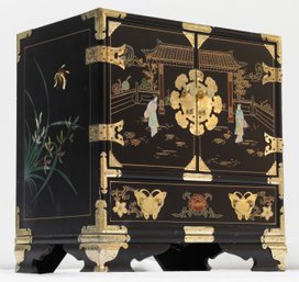 Chinoiserie Hand Painted Black Lacquered Cabinet