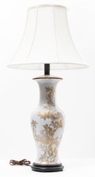 Asian Porcelain And Gold Leaf Floral Table Lamp
