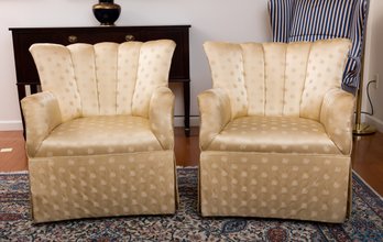 Pair Of Custom Gold Skirted Club Chairs