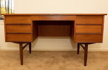 Maurice Villency Style Mid Century Teak Desk With Bookcase Front