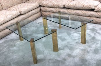 Post Modern Brass & Glass End Tables From A Parable's Tail