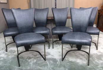 Set Of 6 Design Institute America DIA Post Modern Chrome Dining Chairs
