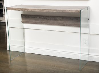 Modern Glass And Woodgrain Console Table
