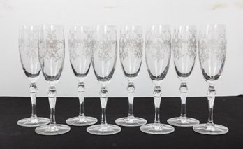 ETCHED CRYSTAL CHAMPAGNE  GLASSES