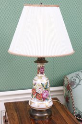 DeBois Porcelain Floral Table Lamp With Pleated Lamp Shade