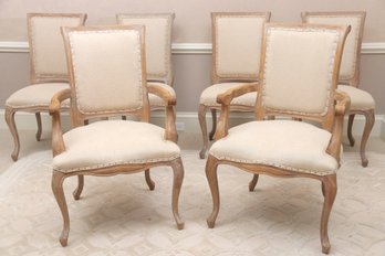 Swedish Limed Oak Dining Chairs Covered In Hemp Linen