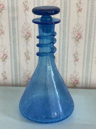 Blenko Blue Crackle Glass Decanter