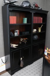 Double Bookshelf In Tuxedo Black With Storage Cabinets