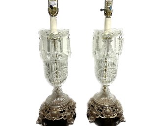 Pair Of Large CrystalGlass Lamps