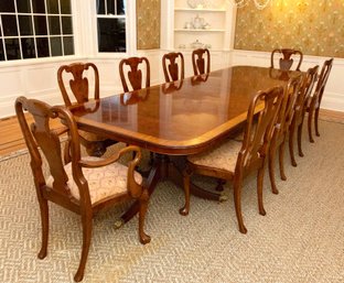 Banded Mahogany Dining Table With 10 Chairs