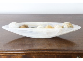 Oblong Alabaster Bowl With Eggs