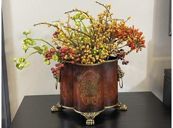 Faux Floral Decor In Clawfoot Tin Planter