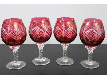 Set Of 4 Bohemian Crystal Glasses