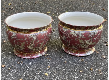 Pair Of Porcelain Floral Flower Pots