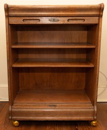 Antique Tiger Oak Tambour Door Rolling Cabinet