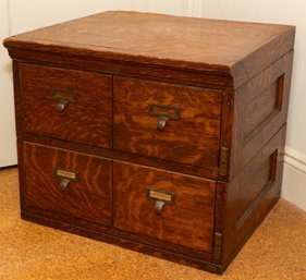 Vintage English Tiger Oak Wood 4 Drawer Library Cabinet