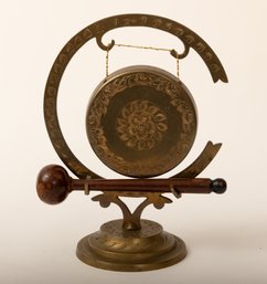 Small Brass Gong With Stand And Mallet