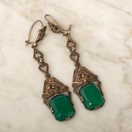 Green Stone Earrings Sterling Silver