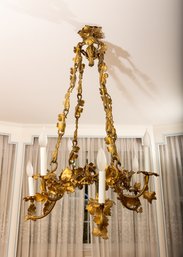 Antique 6 Light Brass Chandelier