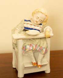 Porcelain Child In High Chair Cookie Jar