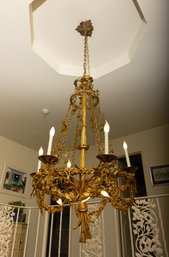 Large Brass 9 Light Hanging Chandelier