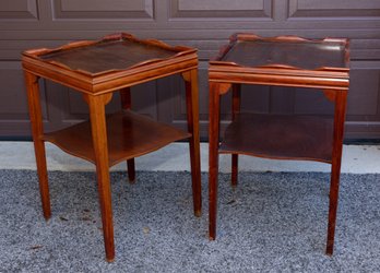 Pair Of Two Tier Mahogany Square End Tables