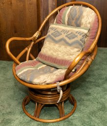Paul Frankl Style Boho Rattan Swivel Chair