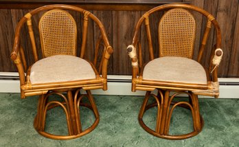 Pair Of Rattan Swivel Chairs (See Photos)