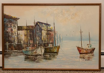Boats At Harbor Painting