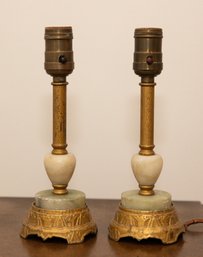 Pair Of Brass & Stone Table Lamps