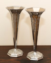 Pair Of Silver Relief Vases