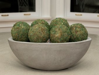 Light Gray Oval Vessel With Moss Orbs