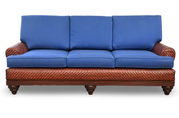 Red Wicker Sofa Blue Cushions
