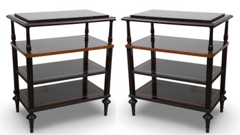 English Made  Marble Top Tiered Side Tables- A Pair