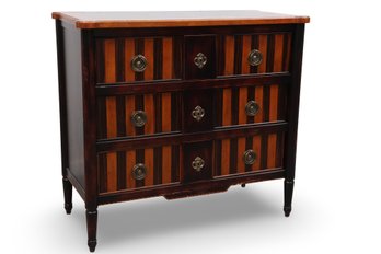 Mahogany Striped Three Drawer Chest By Polidor